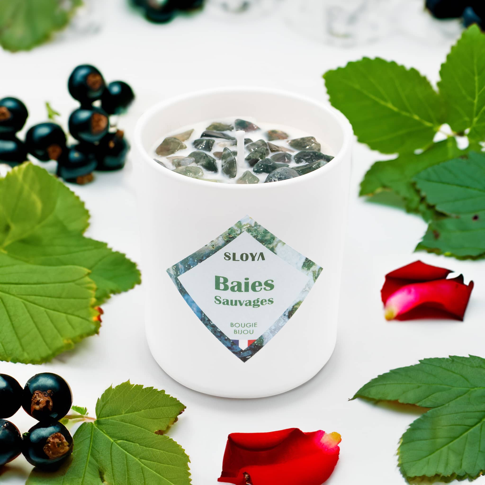 Bougie bijou pierres Agate Mousse - parfum Baies Sauvages - SLOYA